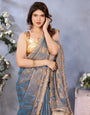 Blue Chiffon Checks with Sequin Embroidery Border