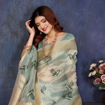 Blue Viscose Thread Work Saree
