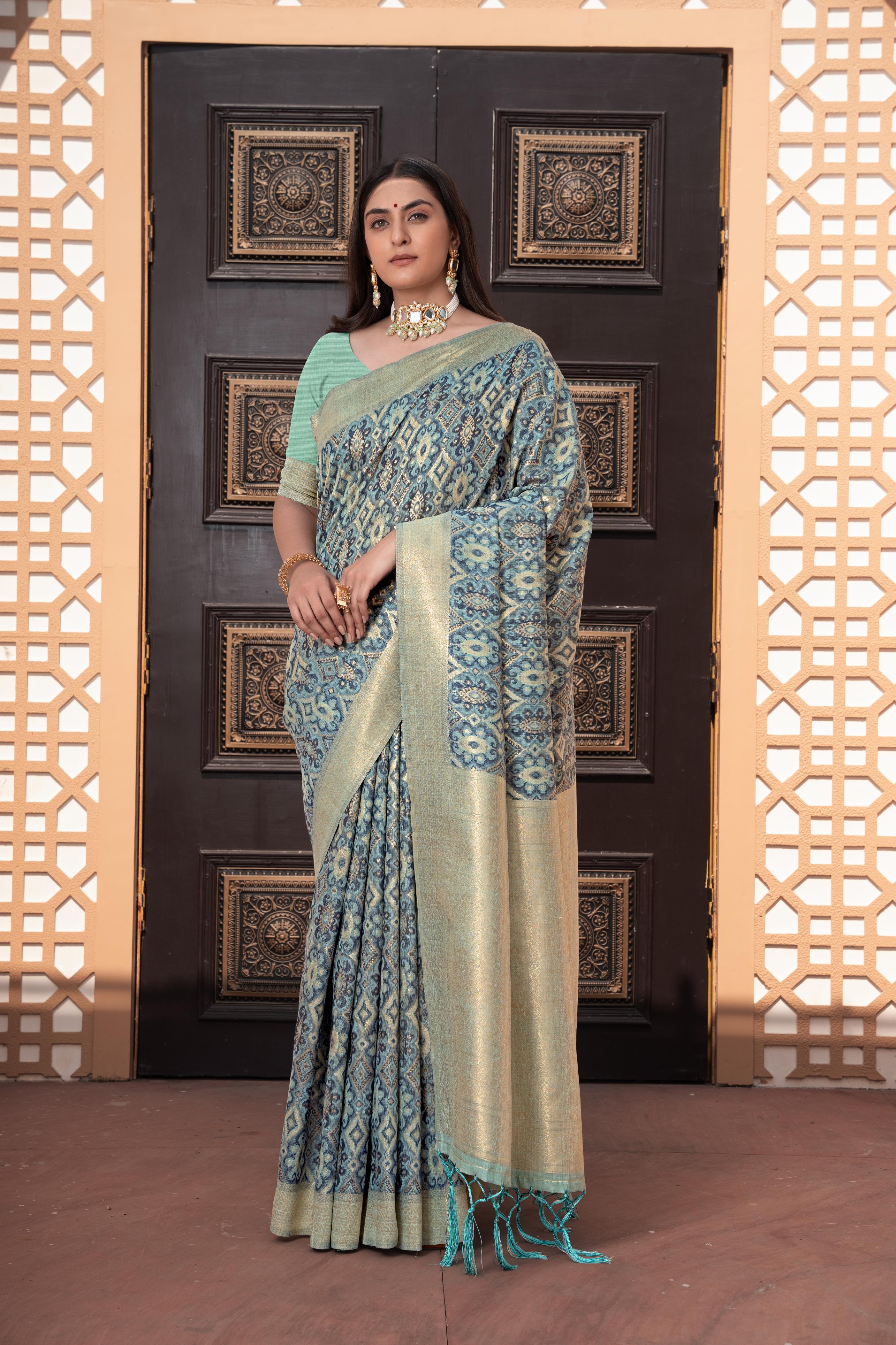 Blue Zari Woven Soft Cotton Silk Saree For Wedding