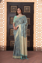 Blue Zari Woven Soft Cotton Silk Saree For Wedding