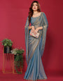Blue Satin Silk Handwork Work For Diwali Saree Look