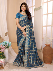 Blue vichitra silk bandhani saree for festive wear