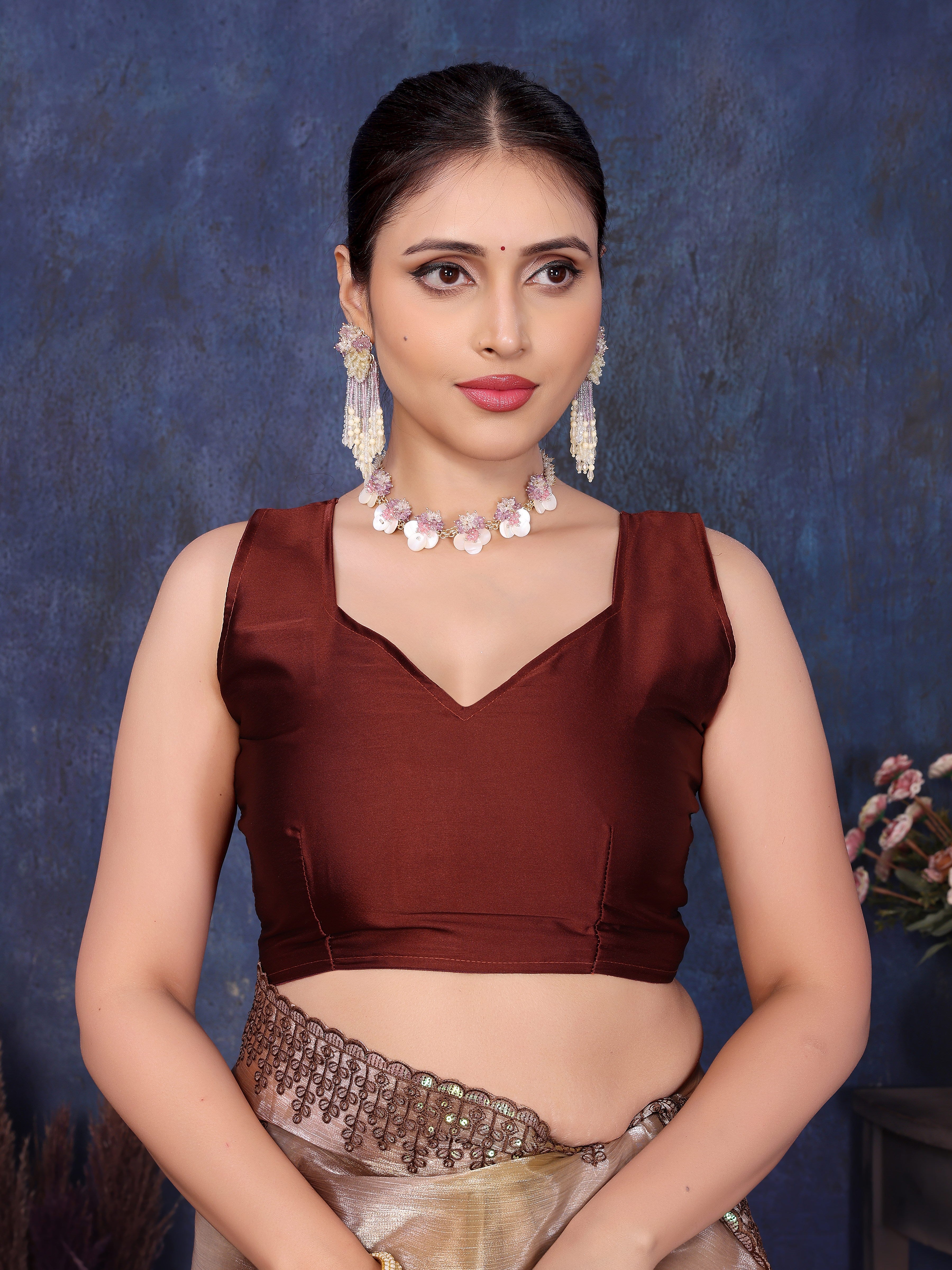 Brown Color Jimmy Choo Satin Saree With Blouse