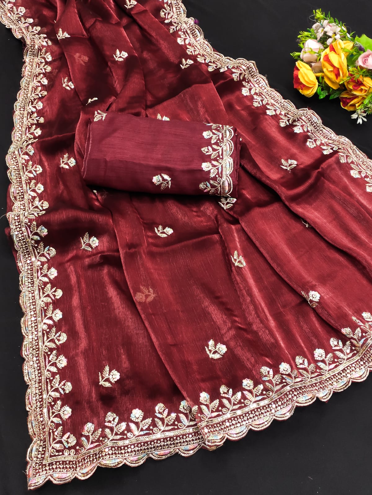 Brown Jimmy Choo saree with blouse piece