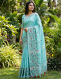 Sky Blue Linen Silk Saree