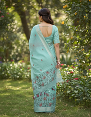 Sky Blue Linen Silk Saree