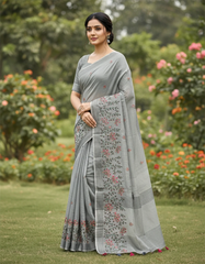 Grey Linen Silk Saree