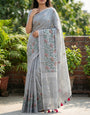 Grey Linen Silk Saree