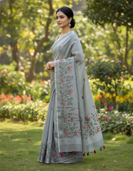Grey Linen Silk Saree