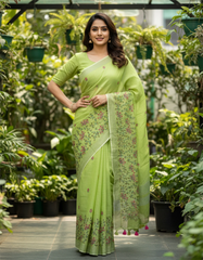 Green Linen Silk Saree