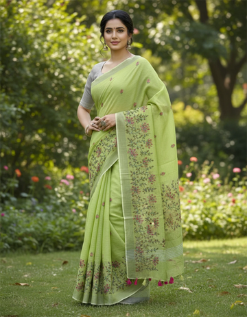 Green Linen Silk Saree