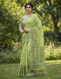 Green Linen Silk Saree