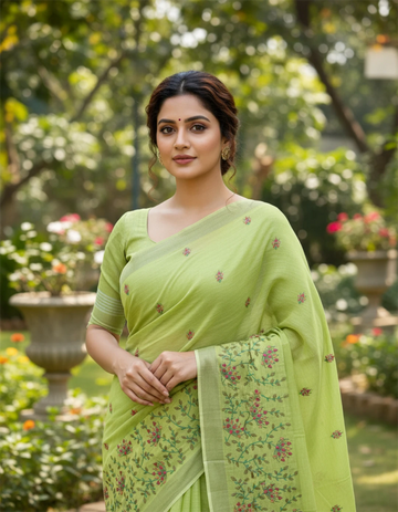 Green Linen Silk Saree