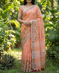 Orange Linen Silk Saree