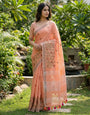 Orange Linen Silk Saree