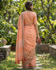 Orange Linen Silk Saree