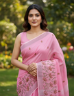 Pink Linen Silk Saree