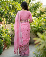 Pink Linen Silk Saree