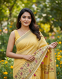 Yellow Linen Silk Saree