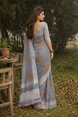 Grey Linen Silk Saree