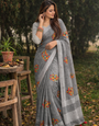 Grey Linen Silk Saree