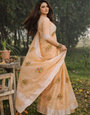Orange Linen Silk Saree