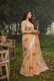 Orange Linen Silk Saree
