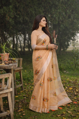 Orange Linen Silk Saree
