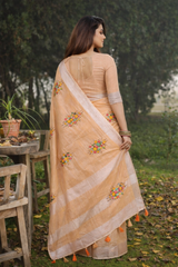 Orange Linen Silk Saree