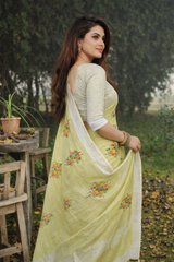 Green Linen Silk Saree