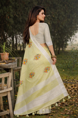 Green Linen Silk Saree
