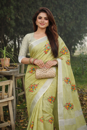 Green Linen Silk Saree