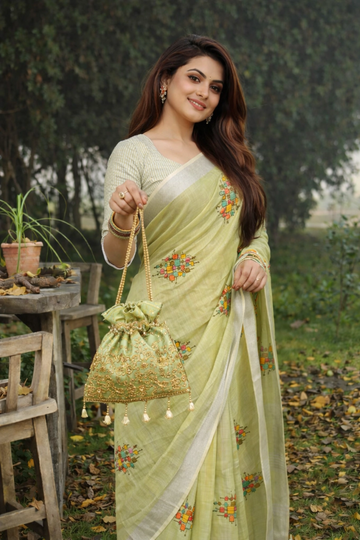 Green Linen Silk Saree