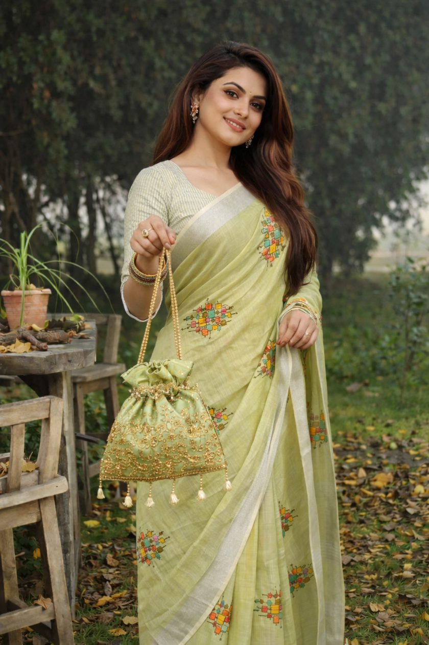 Green Linen Silk Saree