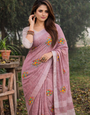 Pink Linen Silk Saree