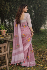 Pink Linen Silk Saree