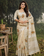 Cream Linen Silk Saree