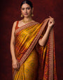 Yellow-Red Chinon Silk Bandhani Printed Saree