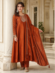 Rustic Orange Vichitra Silk Stitched Suit