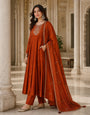 Rustic Orange Vichitra Silk Stitched Suit