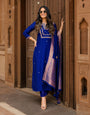 Royal Blue Banarasi Jacquard Silk Stitched Suit