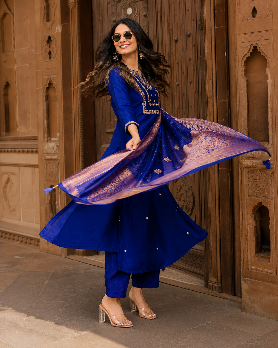 Royal Blue Banarasi Jacquard Silk Stitched Suit