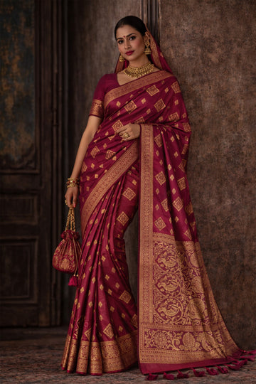 Wine Pure Banarasi Silk Saree