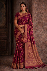 Wine Pure Banarasi Silk Saree
