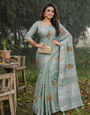 Bottle Green Linen Silk Saree