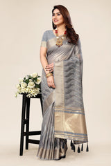 Grey Designer Embroidery Saree