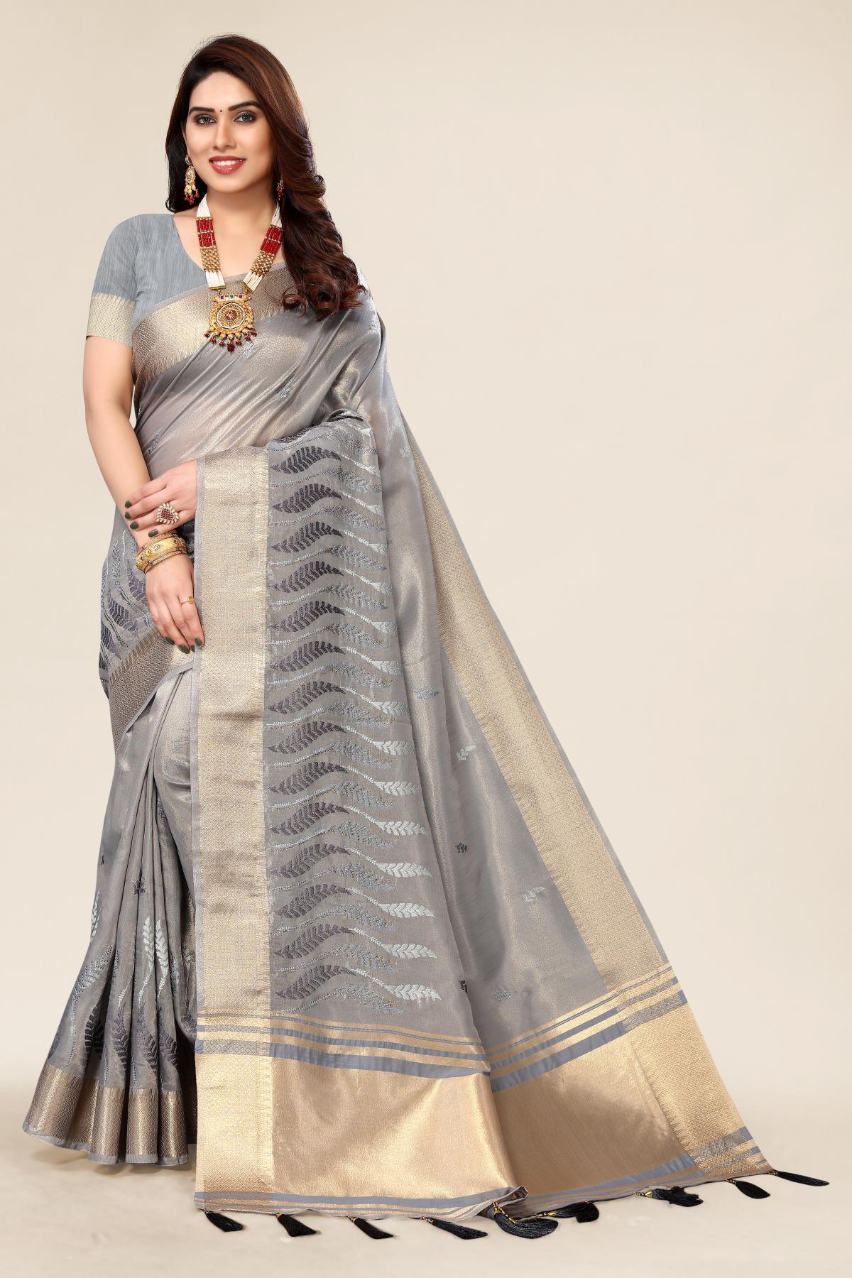 Grey Designer Embroidery Saree