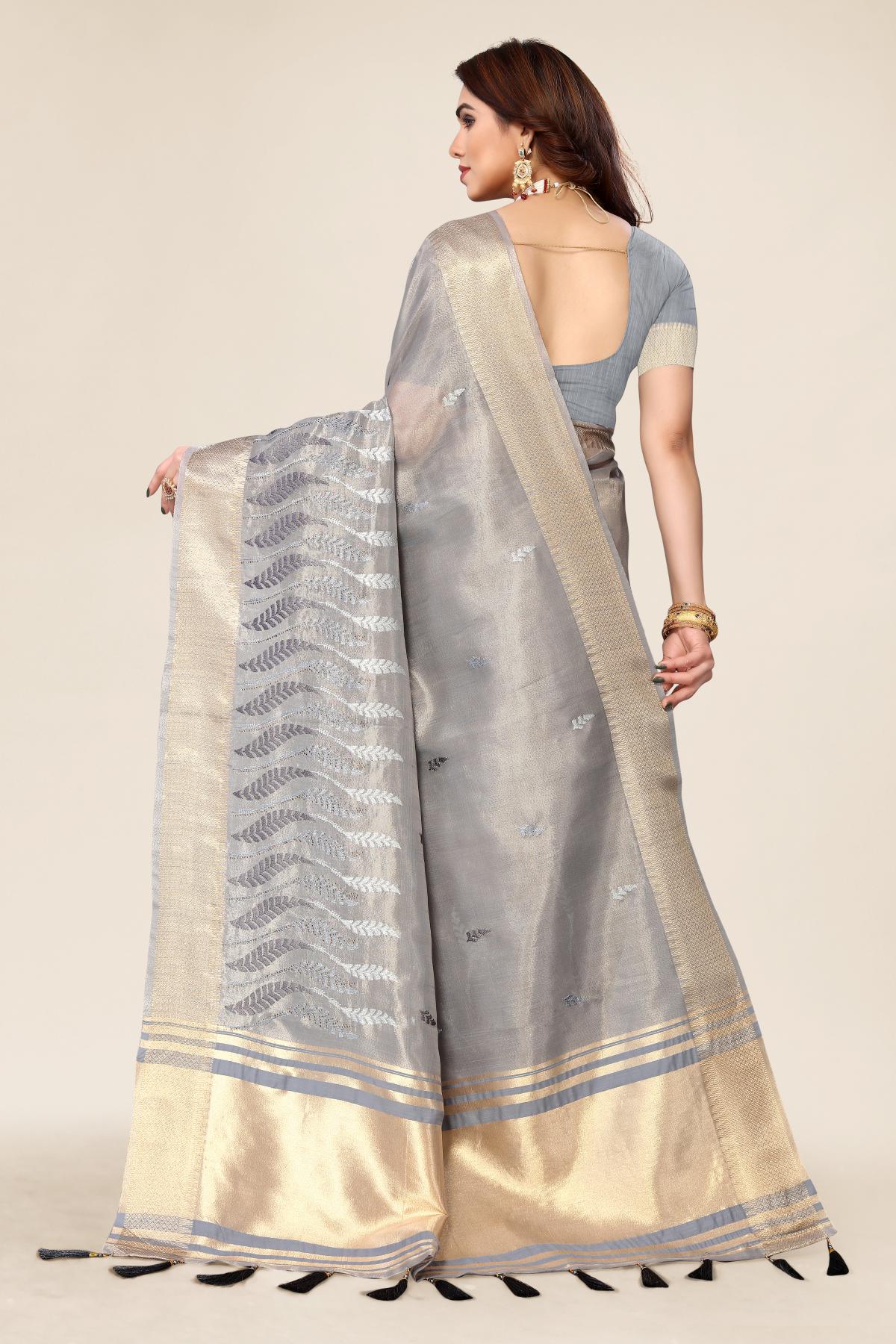 Grey Designer Embroidery Saree