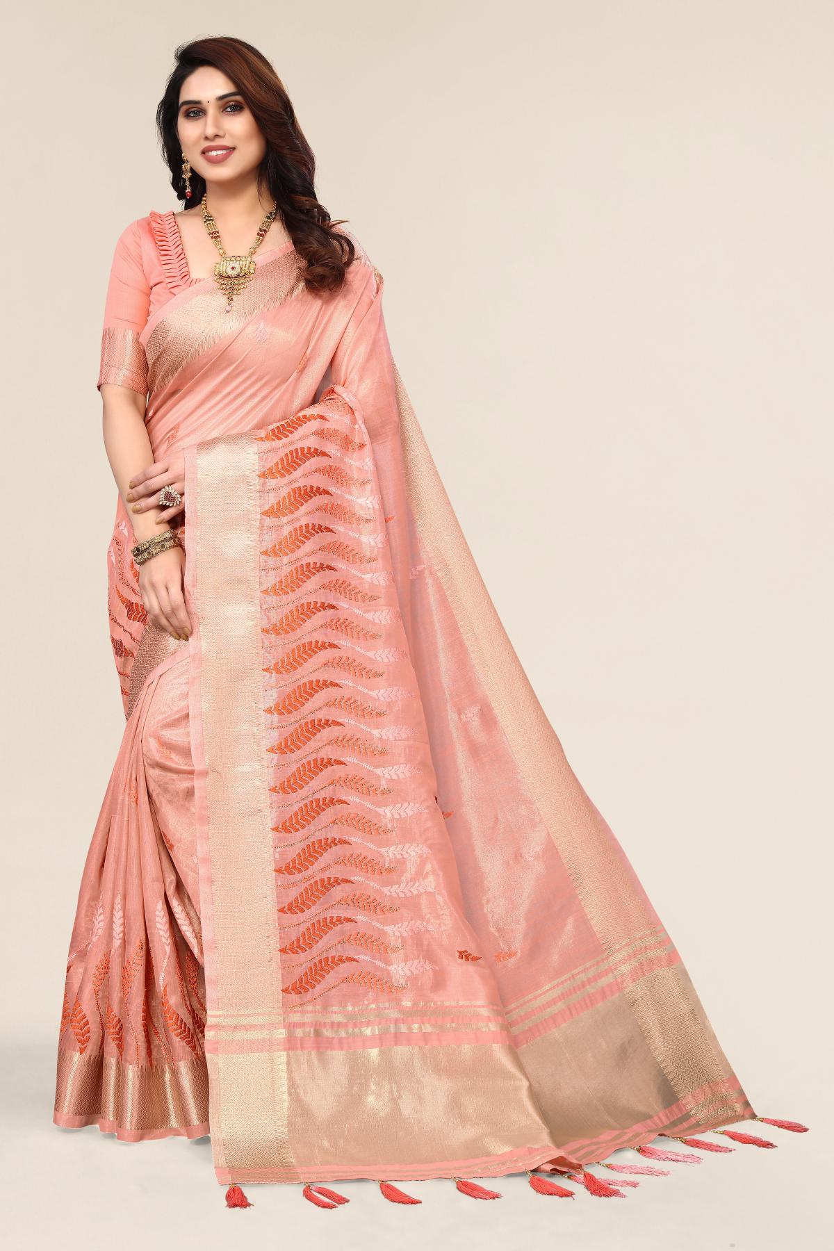 Pink Designer Embroidery Engagement Look In Saree Secondary image
