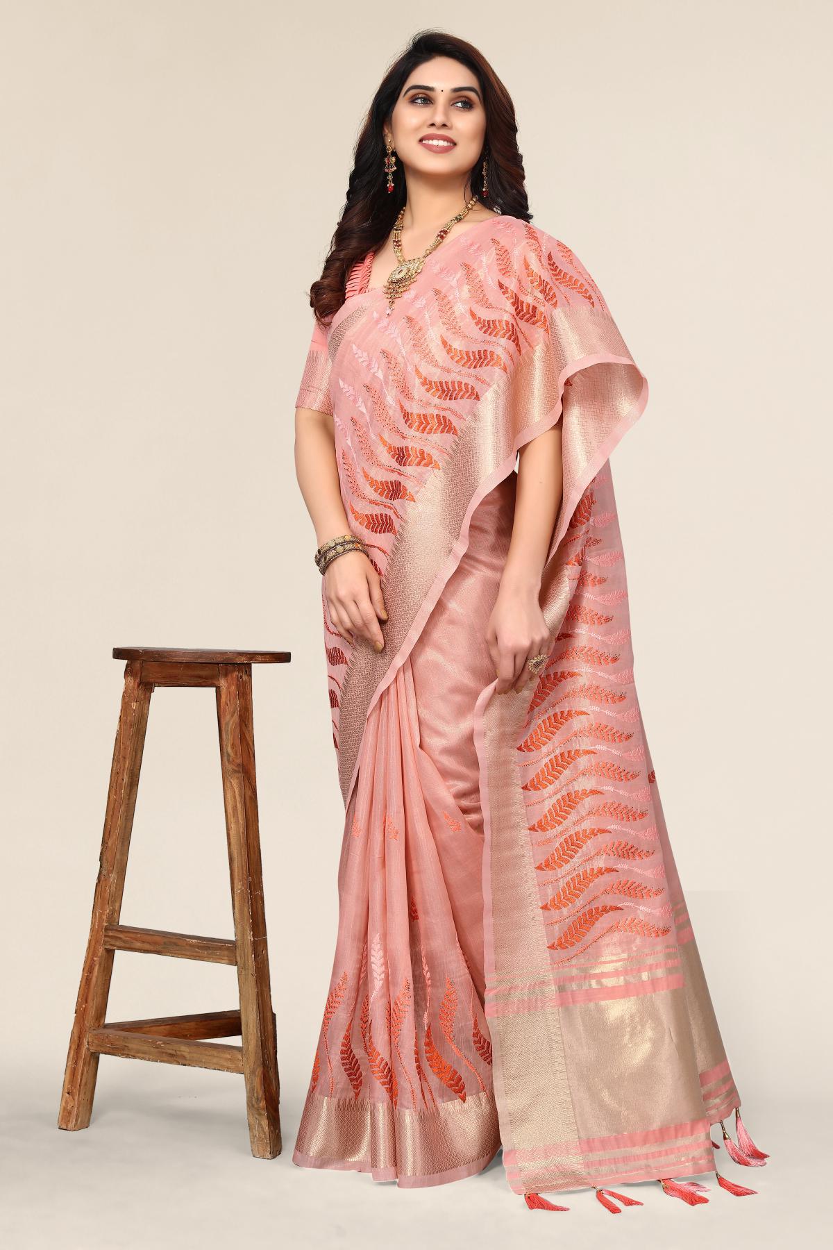 Pink Designer Embroidery Saree